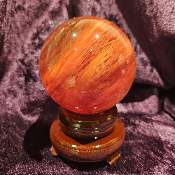 Red Fused-Quartz Crystal Sphere — Fire-Element Feng Shui Energy Ball